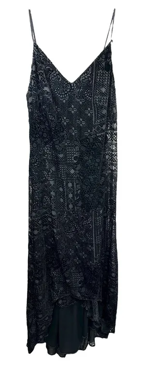 Onyx Nite‎ 6 Dress Black Velvet Burnout Hi Lo Spaghetti 90s Y2K Grunge Goth 1341 thumbnail 1