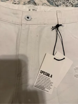 White Distressed Denim Shorts with Frayed Hem thumbnail 3