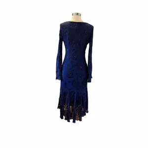Vintage Alex Evenings Navy Silk Beaded Floral Handkerchief Maxi Dress thumbnail 6