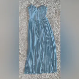 NWOT House Of CB MARCELLA ocean blue pleated maxi dress sz XS thumbnail 2