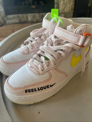 Nike Kids High-Top Sneakers in White with Yellow Swoosh and Neon Accents thumbnail 2