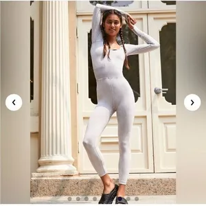 Free People Movement XS Good Karma Long Sleeve Long Sleeve Jumpsuit Ice‎ Grey thumbnail 4