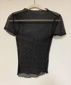 SheIn Sparkly Sheer Black Lettuce Hem Crop Top thumbnail 2