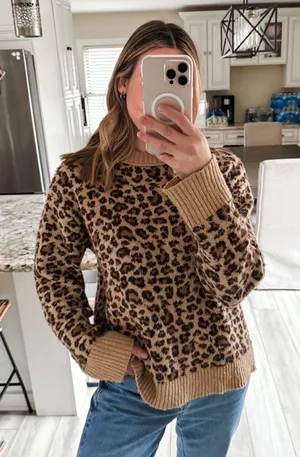 American Eagle Leopard Print Cozy Knit Pullover Sweater Size Small thumbnail 1
