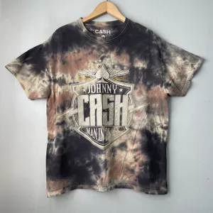 Johnny Cash T Shirt Size Large Grunge Emo Biker Goth Man in Black Tie Dye Tee thumbnail 1
