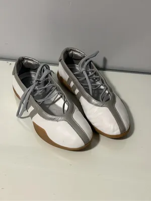 adidas White and Silver Lace-Up Ballet-Style Sneakers thumbnail 2