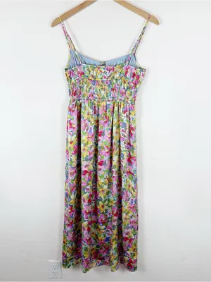 ASTR the‎ Label Floral Satin Smocked Tie Front Midi Dress thumbnail 6