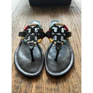 Tory Burch Miller Women's Flat Thong Embroidered Sandals -‎ Black, US 8 thumbnail 2