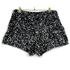 ASOS Design Sequin Shorts Black Silver Party High Rise Lined Disco Festiva Sz 8 thumbnail 2