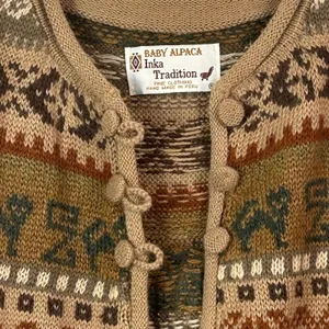 Inka Tradition Baby Alpaca‎ Hand Made Peru Fair Isle Llama Knit Cardigan Sweater thumbnail 7
