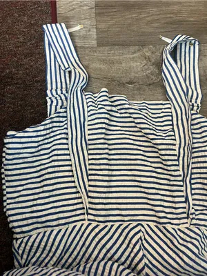 Draper James chevron Striped Square-Neck Midi Dress in Light Blue and White thumbnail 13