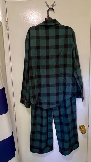 Victorias Secret Pink Pajamas Sz M Flannel Forrest Green Black Plaid Cotton NWT thumbnail 4