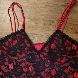 Vintage Gold Tag Victorias Secret Red Satin & Black Lace Cami thumbnail 2