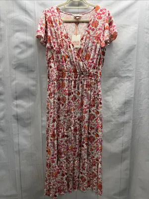 Knox Rose NWT Pink and Orange Floral Calla Lily Flutter Sleeve Maxi Dress Large thumbnail 2