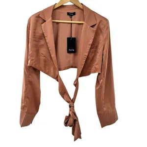 FATE 2pc Satin‎ Cropped Wrap Blazer & Wide Leg Pant Set Brown Medium Large NWT thumbnail 8