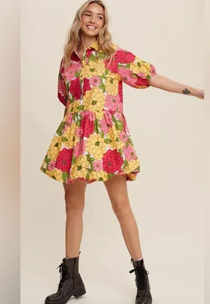 Listicle Flower Print Button Front Bubble Mini
Dress thumbnail 7