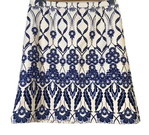 J Crew Skirt Size 6 Blue Floral Pencil Cotton‎ Zip Up Office Preppy Party Casual thumbnail 1