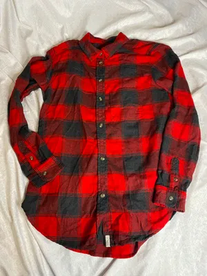 Red and black boyfriend fit flannel thumbnail 4