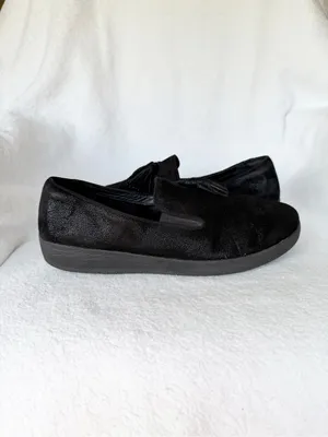 FitFlop Superskate Tassel Loafers Size size 10 Black Slip On Comfort Suede thumbnail 4