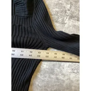 Wolford Black Ribbed Virgin Wool Cotton Square Neck Sweater Long Sleeve Small thumbnail 3