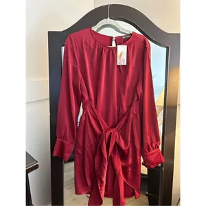 New Satin Dress Tie Waist Elegant Cocktail Mini Red 16 XL thumbnail 6