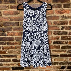 Lulus Navy Blue White Sweet On You Jacquard Mini Dress Women's Size Large thumbnail 2