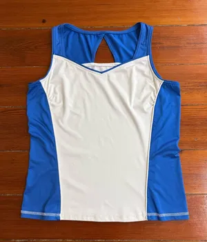 Tail Blue & White Cutout Back Sleeveless Performance Tank Top Sz Med 💚🍄 thumbnail 1