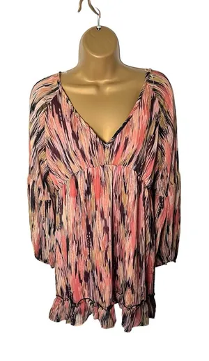Everyday Chic Boutique Babydoll Mini Dress Metallic Abstract Salmon Combo L thumbnail 1