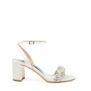 Badgley Mischka White Jeweled Block Heel Sandals thumbnail 2