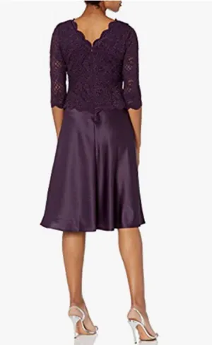 Alex Evenings Womens Size 12 Tea-Length Lace Mock Special Occasion Dress, Deep Plum, Reg $450.15 thumbnail 3