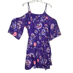 Bar III Dress Women's XL Purple Floral Cold Shoulder Ruffle Fit & Flare Sundress thumbnail 3