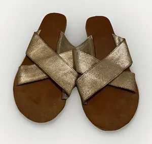 J. Crew Gold Metallic Cross Strap Sandals thumbnail 1