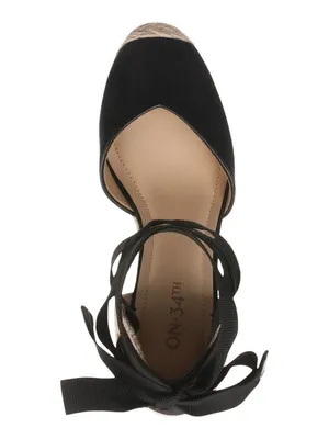 On 34th Melindaa Platform Espadrille Pump Wedge Ankle Wrap Sandals Black 6M thumbnail 14