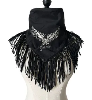 Bogner Scarf Neck Warmer Suede Black Eagle Rhinestone Fringe Western OS thumbnail 1