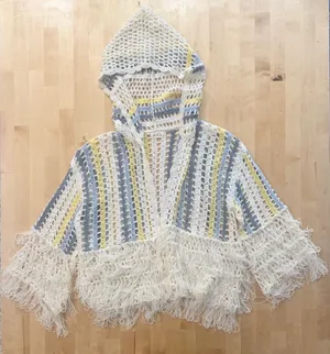 POL Crochet Hooded Fringe Multi Color Cardigan Sweater thumbnail 1