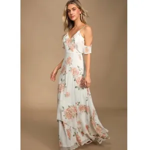 Lulus Take You There Floral Maxi Dress M NWT Ivory Off Shoulder Wedding Guest thumbnail 3