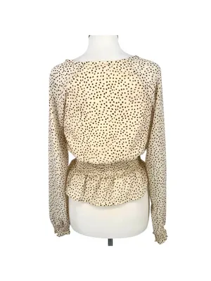 Japna Boho Romantic Peplum Retro Surplice Dot Blouse Cream Beige Size Medium thumbnail 6