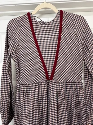 Free People x Rujuta Sheth Long-Sleeve Tiered Gingham Midi Dress with Red Trim thumbnail 4