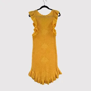 Free People FP Beach Mini Dress Gold Mykonos Fauxchet Sweater Cover Up Medium thumbnail 3
