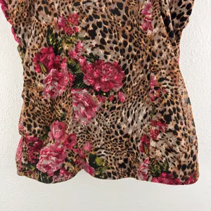 No Boundaries Vintage Y2K Brown Pink Leopard Rose Corset Style Mesh Babydoll Cami Tank Top thumbnail 8