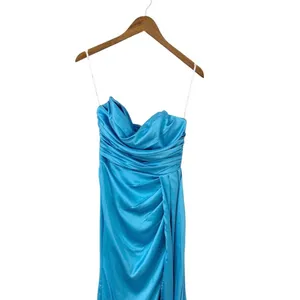 Lulus Ethereal Excellence Teal Blue Satin Pleated Strapless Maxi Dress size S thumbnail 6
