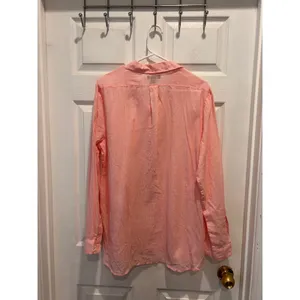 Gap Womens Boyfriend Fit Popover Shirt Coral Pink White Stripe Cotton‎ Large NWT thumbnail 6