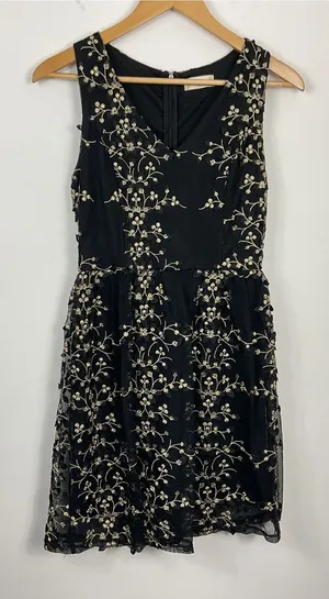 Altar’d State Jane Black & Gold Floral Lace Dress Womens Size Small thumbnail 1