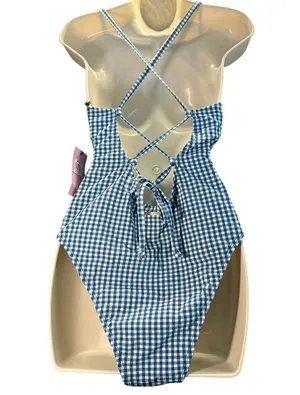 Juicy Couture Seersucker Lined Blue Gingham Zipper Front women sz L thumbnail 4