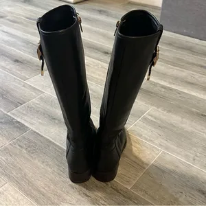 Coach Easton Black Calf Leather Gold Logo Women'S Size 6 Tall Boots Shoes thumbnail 4