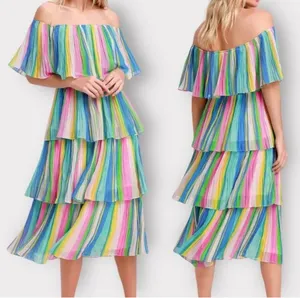 . Lulu's Multicolor Off-Shoulder Tiered Dress thumbnail 3