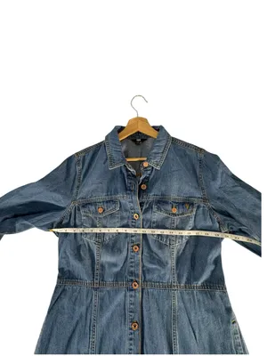Frye Denim Shirt Dress Womens L Western Long Sleeve Button Front Mini Blue thumbnail 8