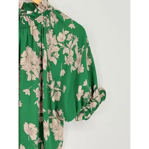 Sienna Sky Floral Blouse Womens Large Green Smocked High‎ Neck Puff Sleeve Top thumbnail 6