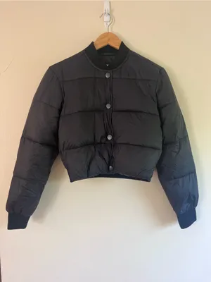 NWOT Abercrombie & Fitch Snap-front Cropped Black Puffer Bomber Jacket thumbnail 6