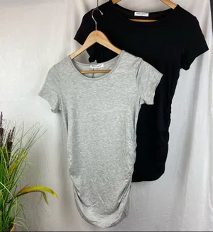 Smallshow Set of 2 Black & Gray Short Sleeve Ruched Maternity Tee T Shirts thumbnail 1